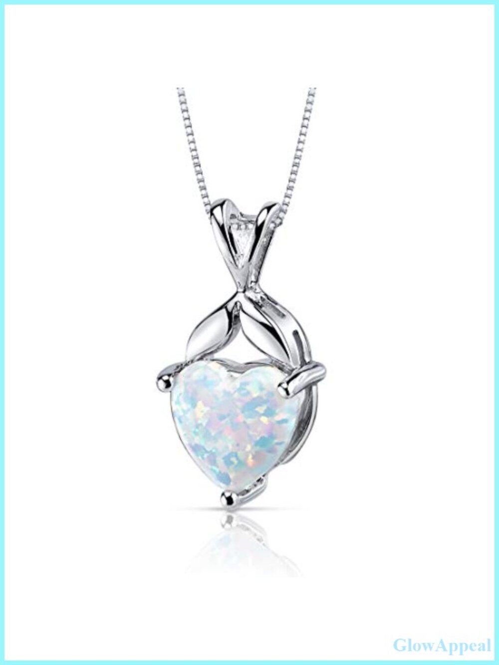 PEORA Lab Grown White Opal Heart Pendant Necklace 925 Sterling Silver